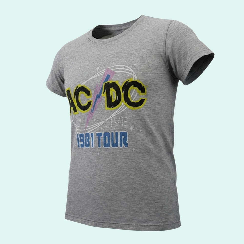 AC/DC 1981 Tour T-Shirt Men's Size L Gray Short Sleeve Crew Neck Band Tee